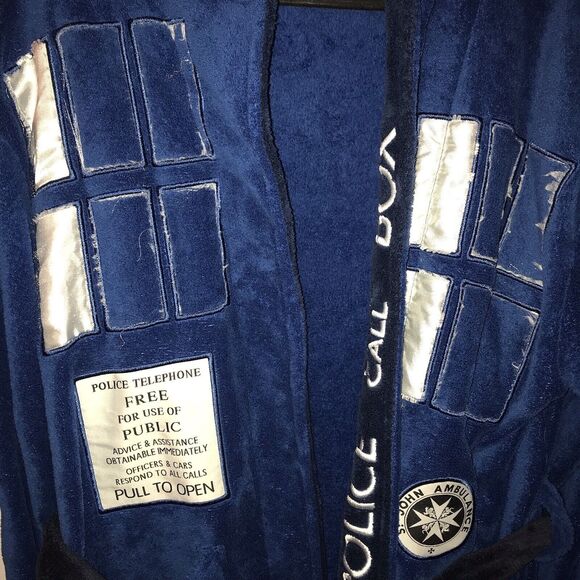 Doctor Who Tardis Bath Robe Blue Size Small BBC *flaws Read* Belt‎ Tie Replaced - Picture 4 of 14